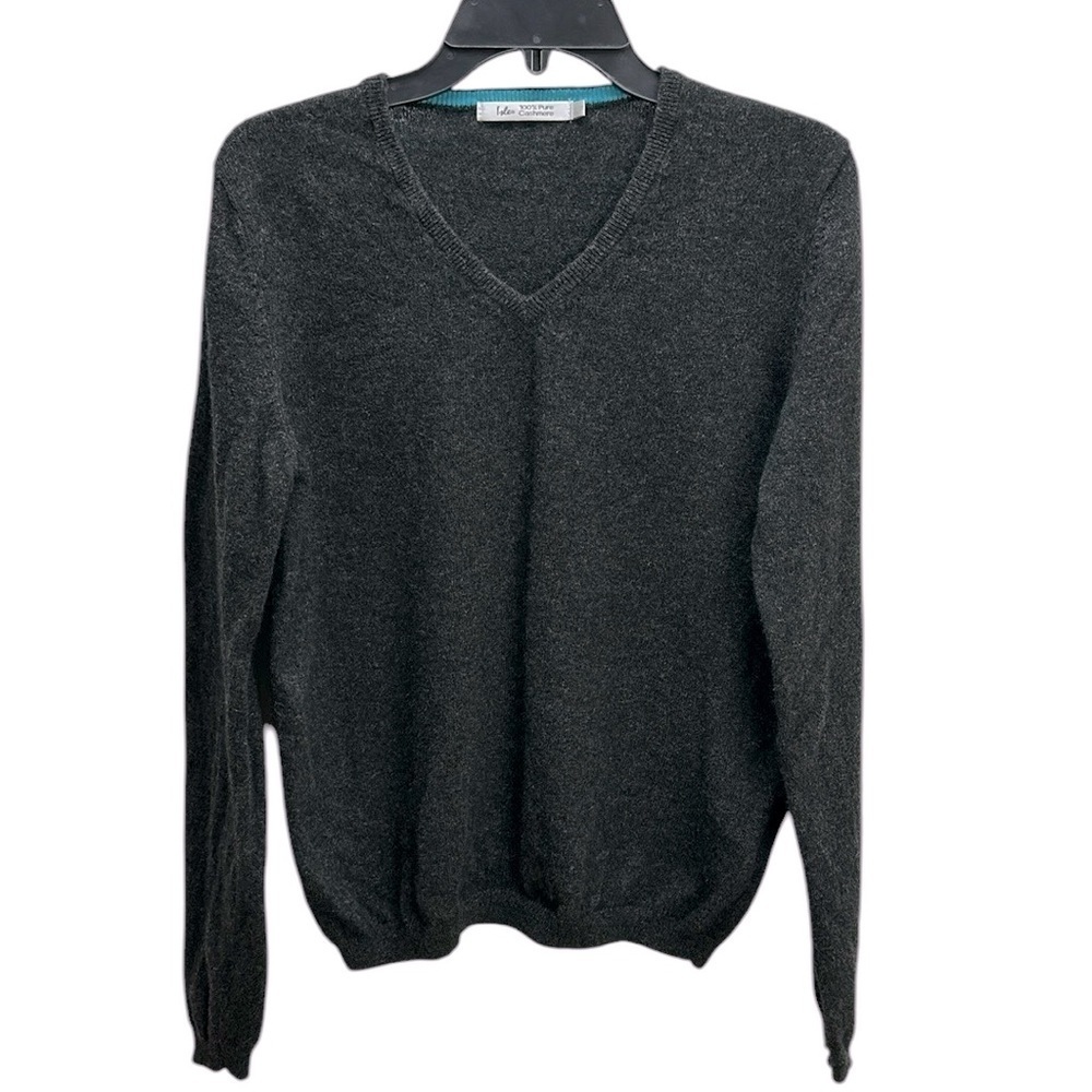 Isle Gray 100% Pure‎ Cashmere Sweater Med V-Neckline Staple Minimalist Classic